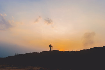 Mountain silhouette The sun, the sky and the life Silhouette concept