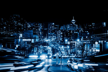 light trails go out of the downtown vancouver