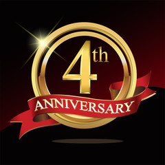 4 golden anniversary logo. with ring and ribbon.