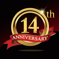 14 golden anniversary logo. with ring and ribbon.