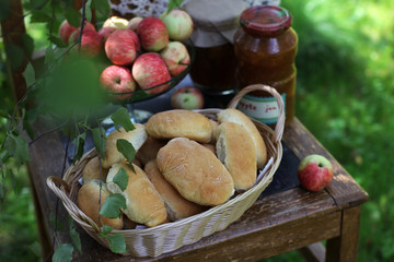 Apple pies and Apple jam on the chair
