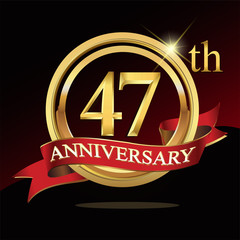 47 golden anniversary logo. with ring and ribbon.