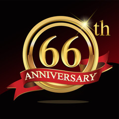 66 golden anniversary logo. with ring and ribbon.