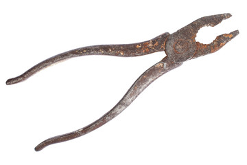 Old rusty pliers are isolated