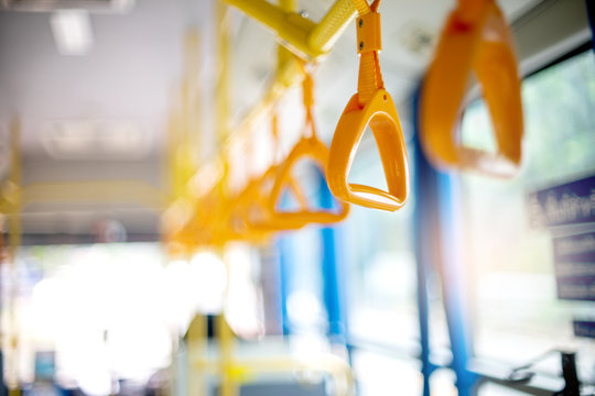 Inside The Bus Yellow Hand Grip For The Passenger To Hold