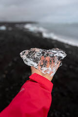 Holding Ice at Diamond Beach Iceland