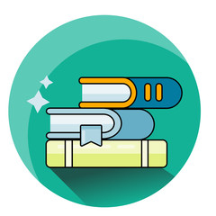 Colorful books icon. Vector modern flat kawaii illustration isolated on white background. Symbol of reading, knowledge and education.