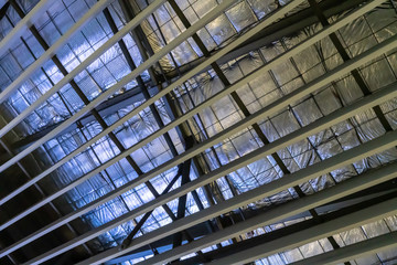 Fototapeta premium Fiberglass insulation installed in the sloping ceiling