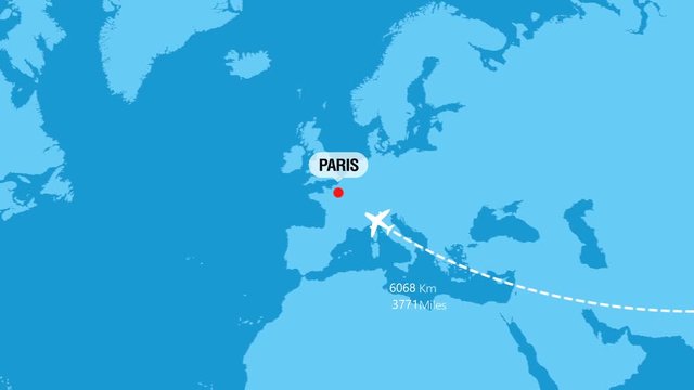 New Delhi to Paris Flight Travel Route