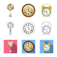 Vector design of clock and time sign. Set of clock and circle stock vector illustration.