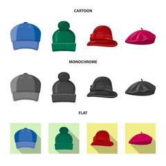 Isolated object of headgear and cap logo. Collection of headgear and accessory stock symbol for web.