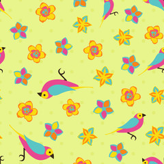 Fototapeta na wymiar Vector spring background. Color birds pattern. Seamless color pattern.
