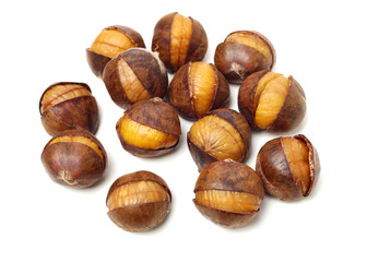 chinese food, peeled roasted chestnut on white background