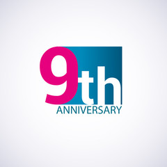 Template Logo 9 anniversary blue colored vector design for birthday celebration.
