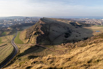 EDINBURGH, SCOTLAND, 20 February 2019, Cityscape of Edinburgh from Arthur's seat in beautiful February sunny day. Edinburgh, the most popular tourist city destination in Scotland