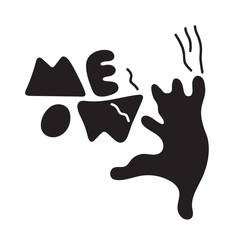 Vector Illustration of a Cartoon Cat Scratching Wall. Cat scratches letters with the phrase meow. Doodle style