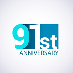 Template Logo 91 anniversary blue colored vector design for birthday celebration.