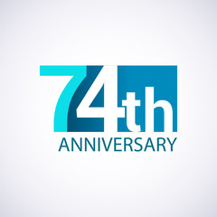 Template Logo 74 anniversary blue colored vector design for birthday celebration.