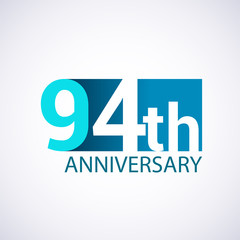 Template Logo 94 anniversary blue colored vector design for birthday celebration.