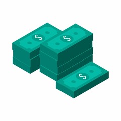 Fototapeta premium Dollars Bundles, Money, Dollar, Pile of money, Isometric, Finance, Business, No background, Vector, Flat icon, Money illustration of wealth and condition.
