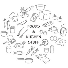 food and kitchen stuff doodle set