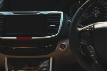 Naklejka na ściany i meble blank command control button on steering wheel of modern vehicle car