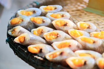 Dried fishs of Pla Salid in Thailand.
