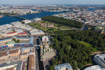 St. Petersburg from a height. Palace District. Cathedral of the Resurrection of Christ (Savior on...