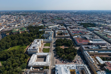 St. Petersburg from a height. Palace District. The State Russian Museum: the Mikhailovsky Palace,  the Mikhailovsky Garden, the Mikhailovsky Square. Aerial
