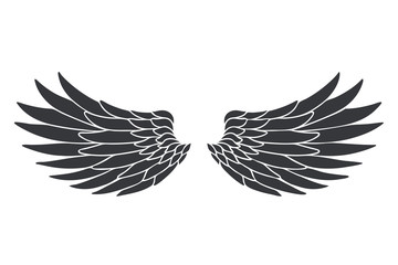 Silhouette bird angel animal wings fly decorative feather design black object isolated on white vector illustration