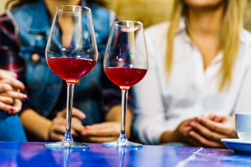 Close up of two glasses with red wine