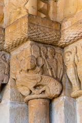 Romanesque capital in the facade of a chuch