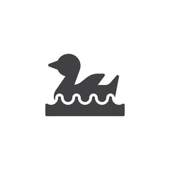 Swan on water vector icon. filled flat sign for mobile concept and web design. Swimming swan glyph icon. Symbol, logo illustration. Pixel perfect vector graphics