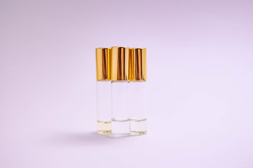 Perfume sampleson white background. Beautiful composition with perfume samples on light...