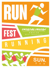 Run fest colorful poster, template for sport event, championship, tournament, can be used for card, banner, print, leaflet vector Illustration