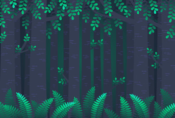 vector gradient illustration of mysterious twilight forest.