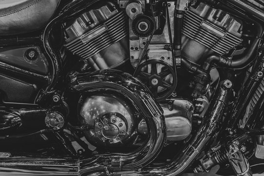 chopper engine black and white motorcycle v-twin block.