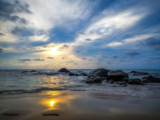 Fototapeta na wymiar sunset on Surin beach Phuket Thailand