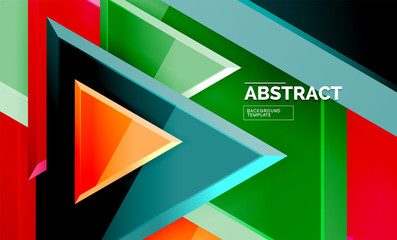 Triangles repetiton geometric abstract background, multicolored glossy triangular shapes, hi-tech poster cover design or web presentation template with copy space