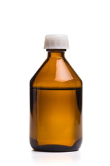 Medical glass bottle on a white background