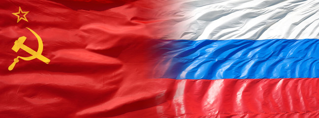 authentic soviet union flag blended into flag of russia background national symbol of russian state meeting conflict aggression politics influence interference war legacy retro vintage empire concept