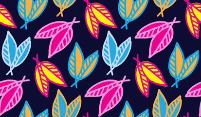 Leaves hand drawn doodle pattern background