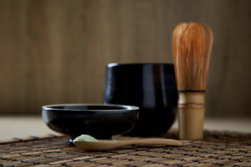 organic matcha green tea on wooden