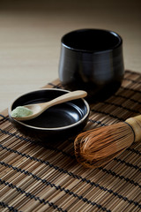 organic matcha green tea on wooden