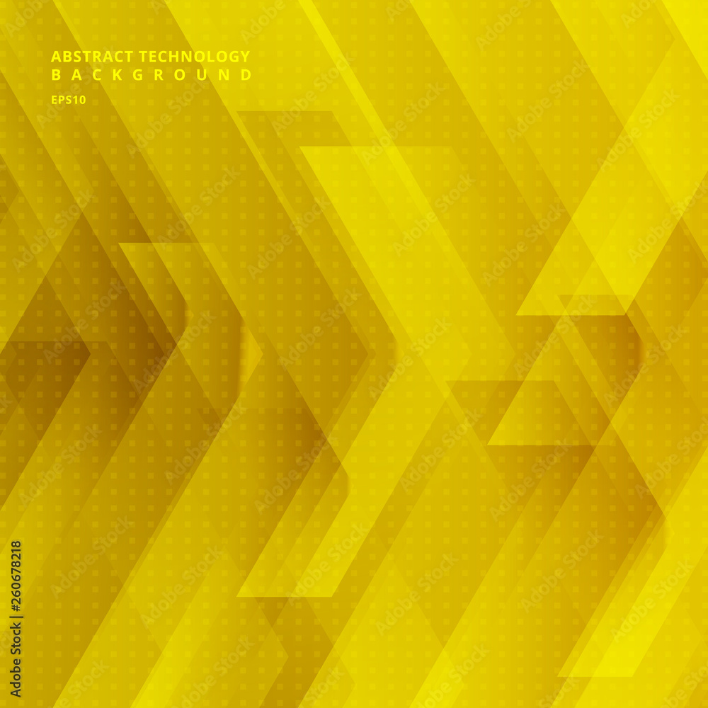 Poster abstract yellow tech diagonal geometric background with big arrows sign digital and stripes technolo