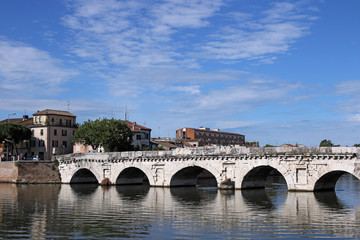 old stone Tiberius bridge Rimini Italy