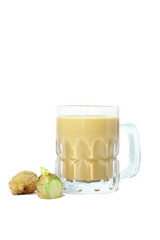 Chai tea with ginger against white background.