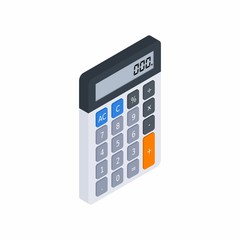 Electronic calculator,  Isometric, Concept calculate account finance, Office equipment, Finance, Business, No background, Vector, Flat icon