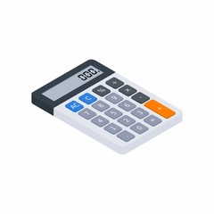 Electronic calculator,  Isometric, Concept calculate account finance, Office equipment, Finance, Business, No background, Vector, Flat icon