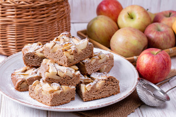 Naklejka na ściany i meble Homemade cake with apple, cinnamon and buckwheat flour